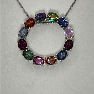 NWOT NYC 11 Genuine Multi Gemstone Sterling Silver Circle Necklace